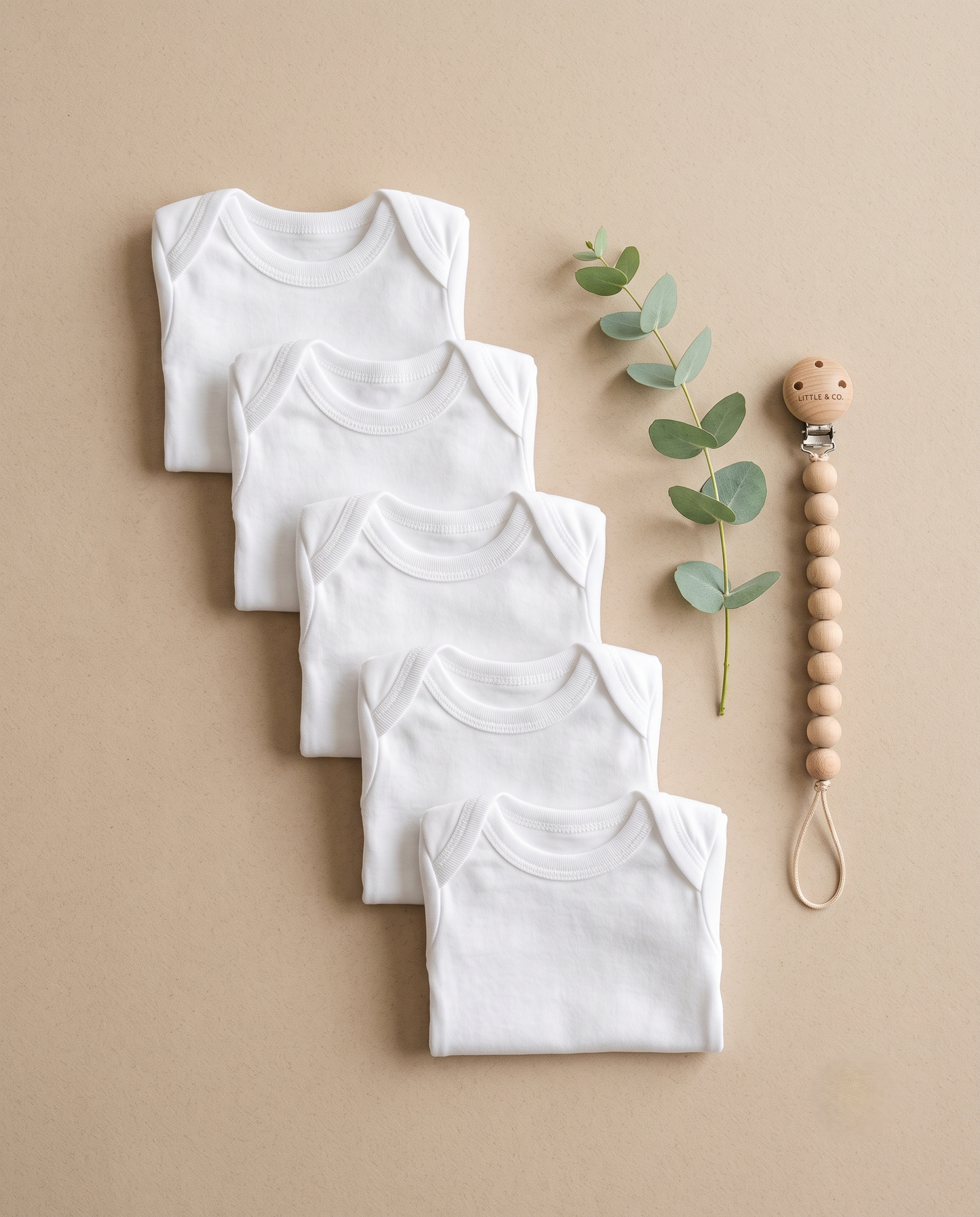 5'li Paket %100 Pamuklu Kısa Kollu Beyaz Bebek Zıbını