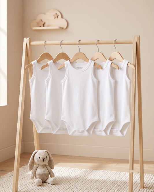 5'li Paket %100 Pamuklu Sıfır Kol Beyaz Bebek Zıbını