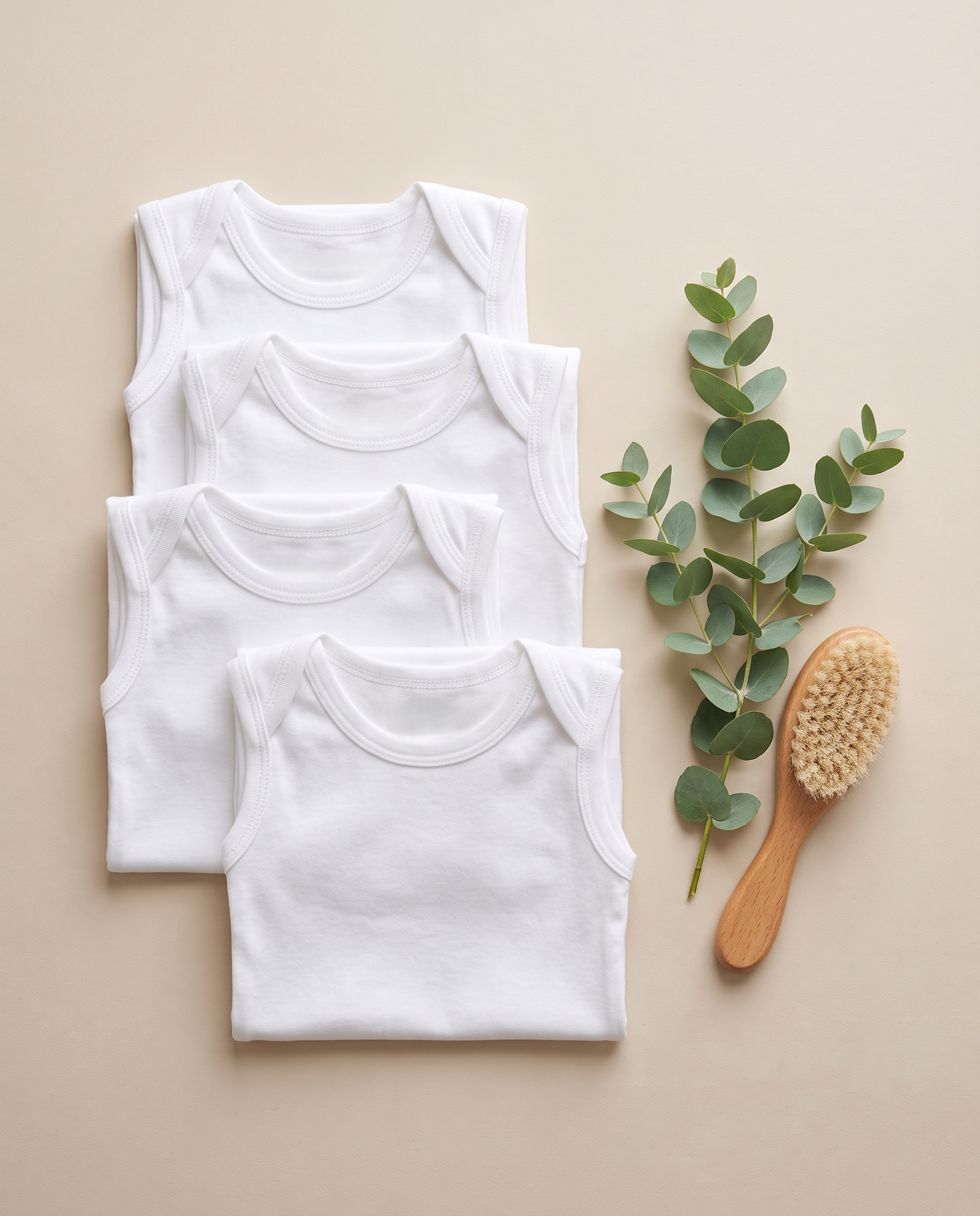 5'li Paket %100 Pamuklu Sıfır Kol Beyaz Bebek Zıbını