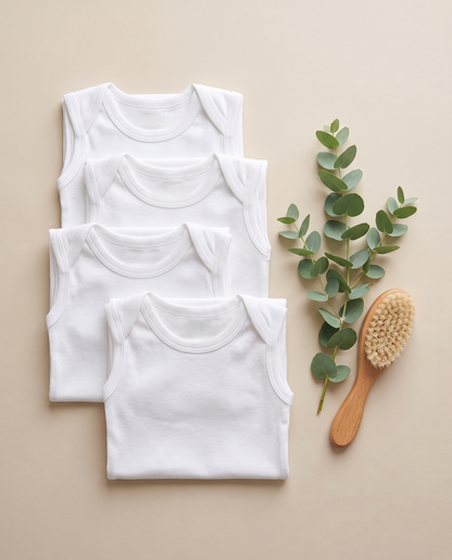 5'li Paket %100 Pamuklu Sıfır Kol Beyaz Bebek Zıbını